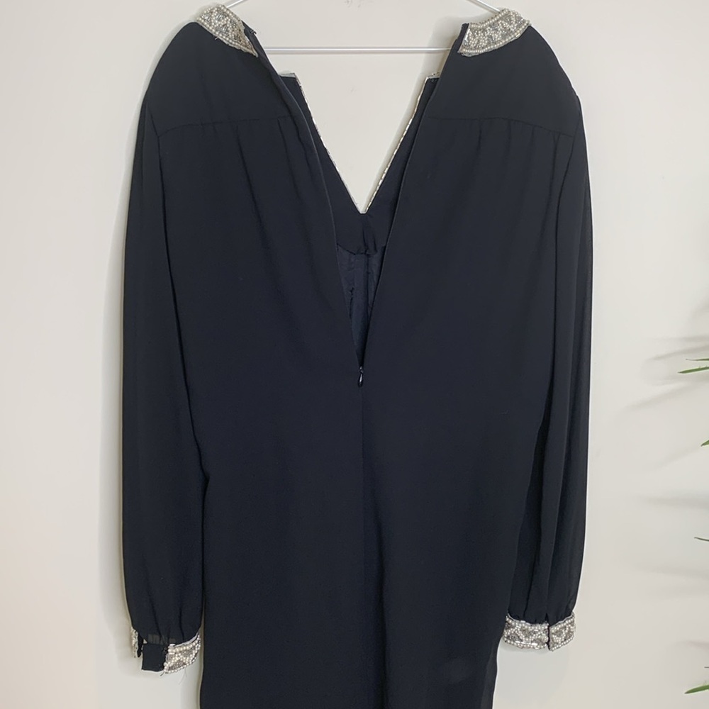 Vintage Pearl Beaded Rhinestone Jeweled Neckline Embellished Lined Shift Dress M - Picture 16 of 17